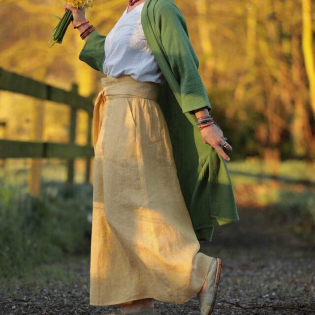 Quintessence - Jupe longue Maya – lin chiné jaune doux