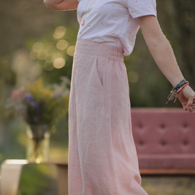 Quintessence - Jupe longue Maya - lin chiné rose doux