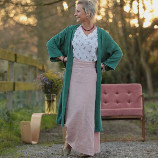 Quintessence - Jupe longue Maya - lin chiné rose doux