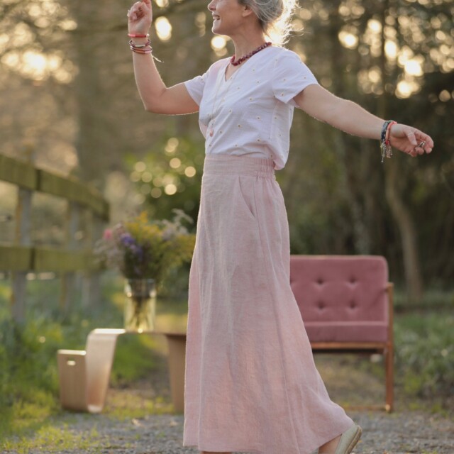 Quintessence - Jupe longue Maya – lin chiné rose doux