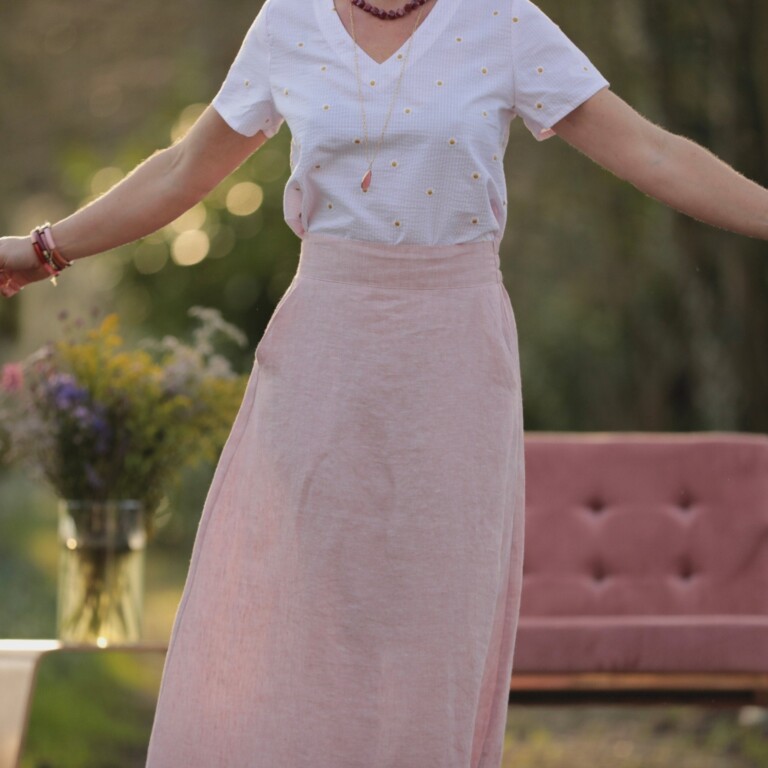 Meta SS25 - Jupe longue Maya - lin chiné rose doux – XL