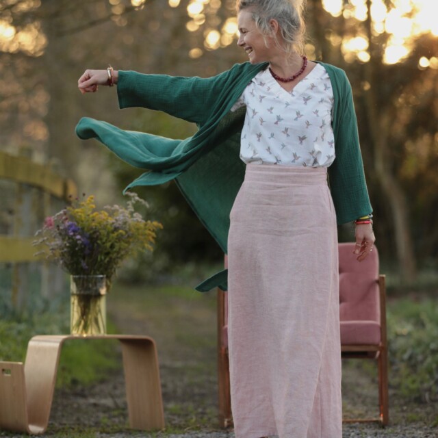 Quintessence - Jupe longue Maya - lin chiné rose doux