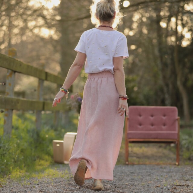 Quintessence - Jupe longue Maya - lin chiné rose doux