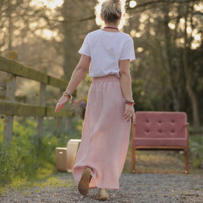 Meta SS25 - Jupe longue Maya - lin chiné rose doux – XL