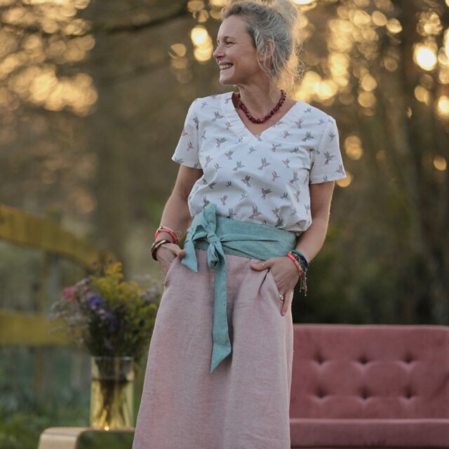 Quintessence - Jupe longue Maya - lin chiné rose doux