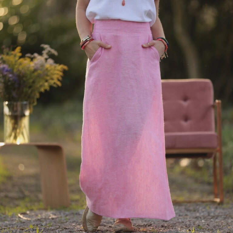 Meta SS25 - Jupe longue Maya - Lin chiné rose pep's – L
