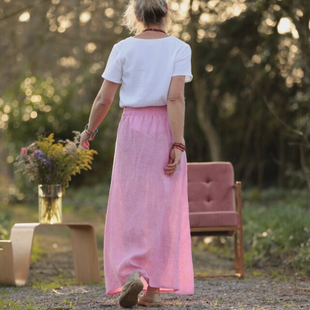 Quintessence - Jupe longue Maya - Lin chiné rose pep's