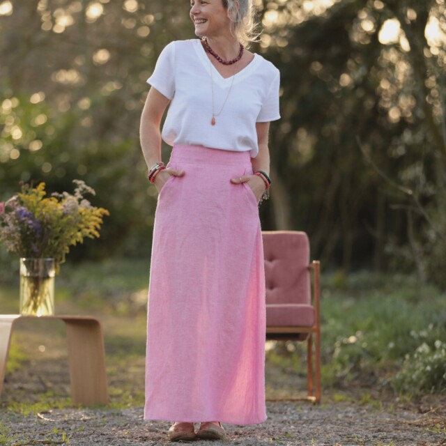 Quintessence - Jupe longue Maya - Lin chiné rose pep's