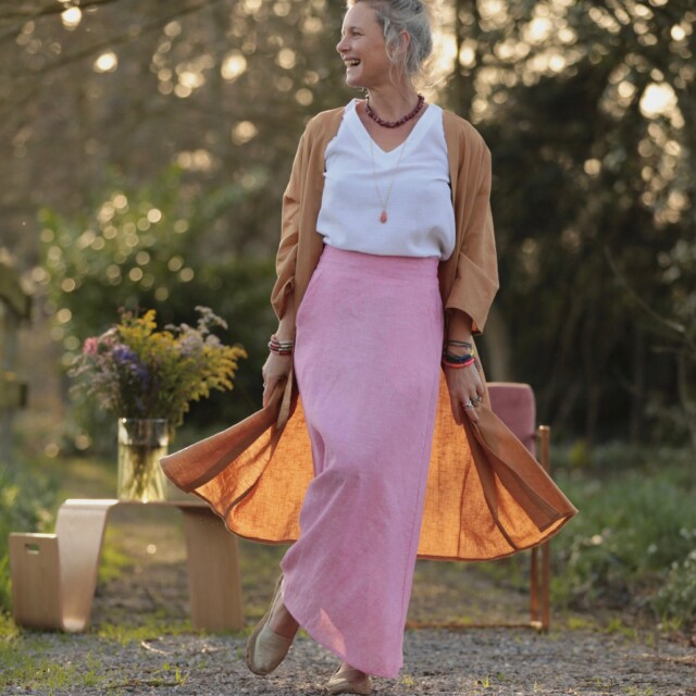 Quintessence - Jupe longue Maya - Lin chiné rose pep's