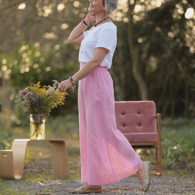 Quintessence - Jupe longue Maya - Lin chiné rose pep's