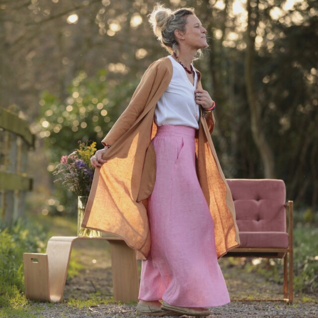 Quintessence - Jupe longue Maya - Lin chiné rose pep's