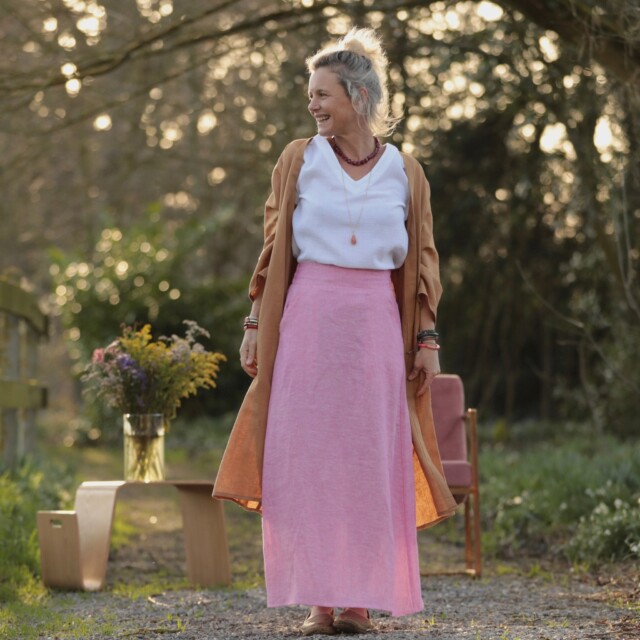 Quintessence - Jupe longue Maya – Lin chiné rose pep’s