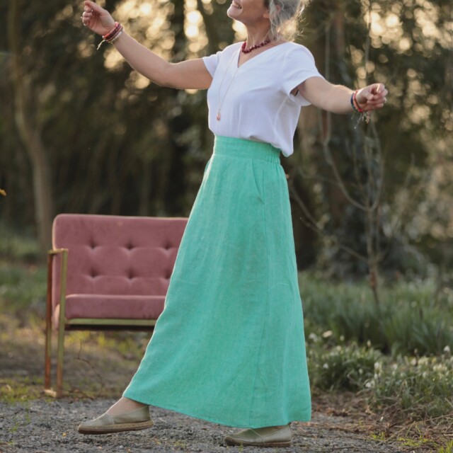 Quintessence - Jupe longue Maya - lin chiné vert pep's