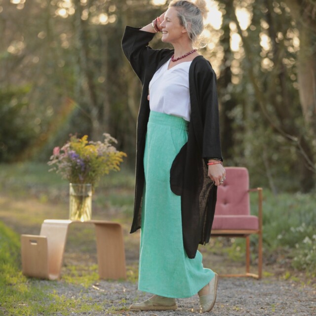 Quintessence - Jupe longue Maya - lin chiné vert pep's