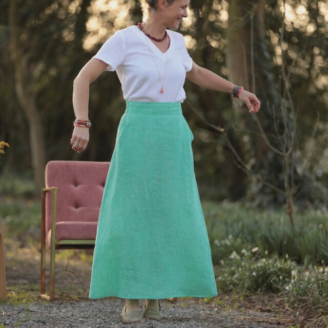 Quintessence - Jupe longue Maya - lin chiné vert pep's