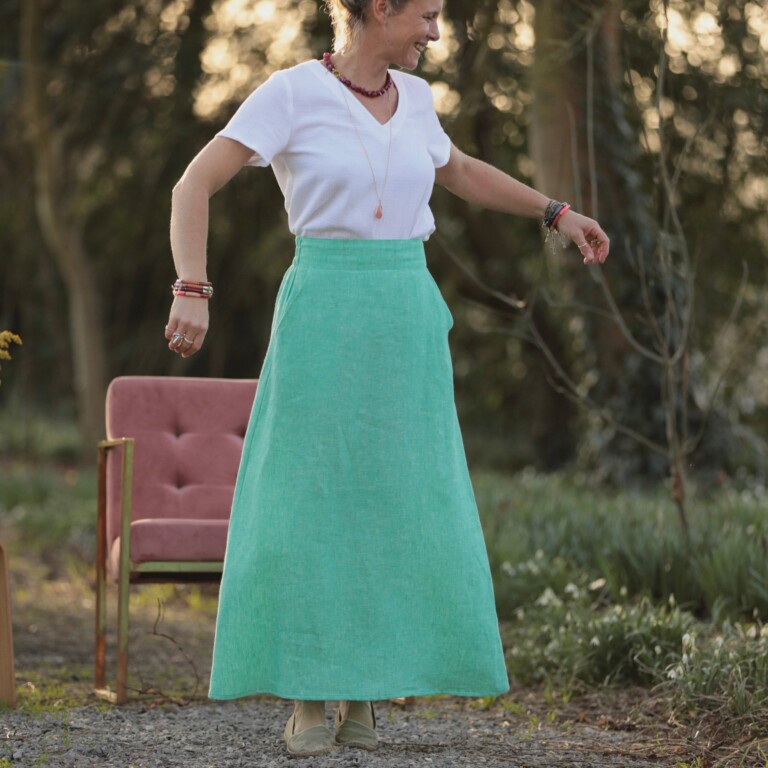 Meta SS25 - Jupe longue Maya - lin chiné vert pep's – XL