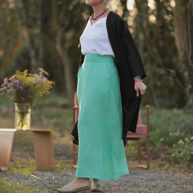 Quintessence - Jupe longue Maya - lin chiné vert pep's
