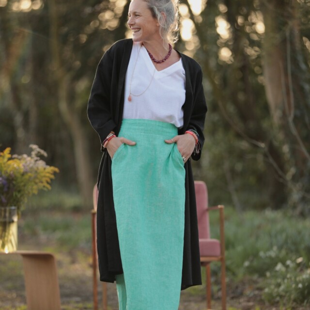 Quintessence - Jupe longue Maya - lin chiné vert pep's