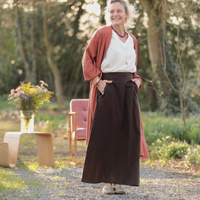 Quintessence - Jupe longue Maya - Lin chocolat