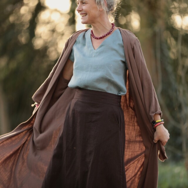 Quintessence - Jupe longue Maya - Lin chocolat