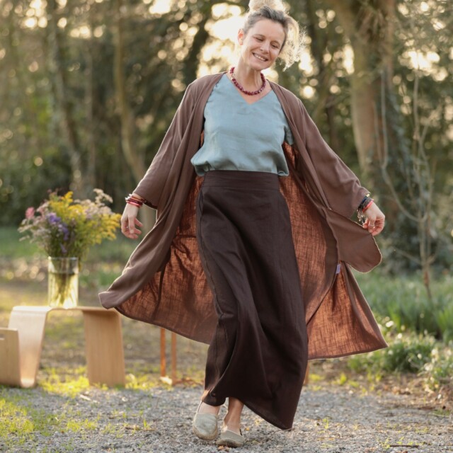 Quintessence - Jupe longue Maya - Lin chocolat