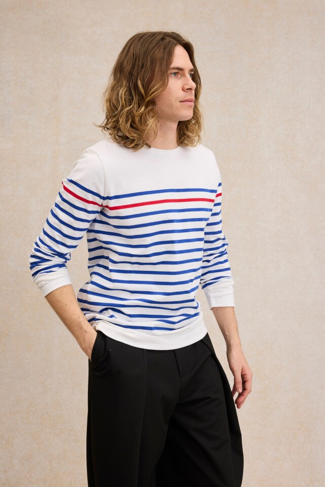 Le Minor - Marinière originale blanche avec rayure rouge pour homme