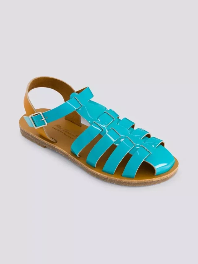 Max Vincent - Sandales fermees acidule cuir tannage vegetal turquoise femme