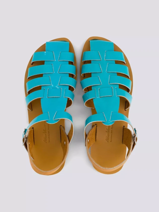 MAX VINCENT - SANDALES FERMEES ACIDULE cuir tannage vegetal turquoise Femme
