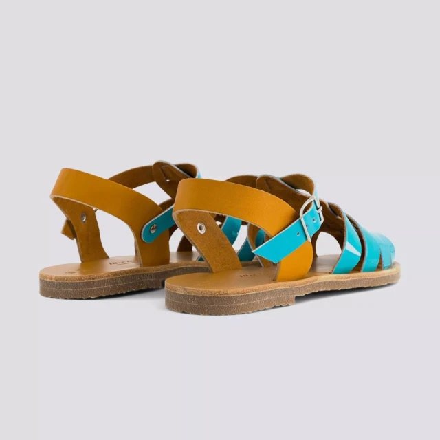 MAX VINCENT - SANDALES FERMEES ACIDULE cuir tannage vegetal turquoise Femme