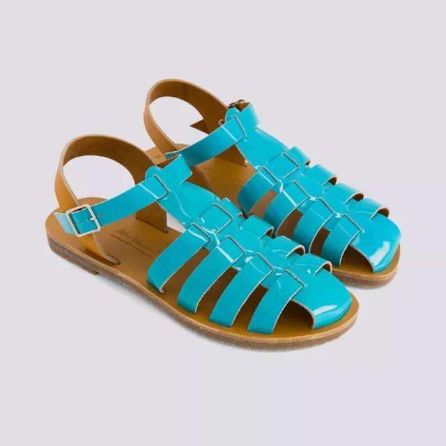 MAX VINCENT - SANDALES FERMEES ACIDULE cuir tannage vegetal turquoise Femme