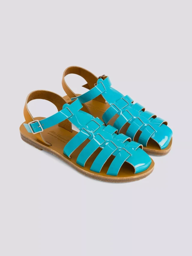 MAX VINCENT - SANDALES FERMEES ACIDULE cuir tannage vegetal turquoise Femme