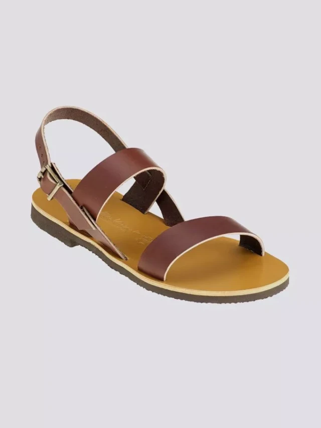 Max Vincent - Sandales double bride alex cuir tannage vegetal marron homme