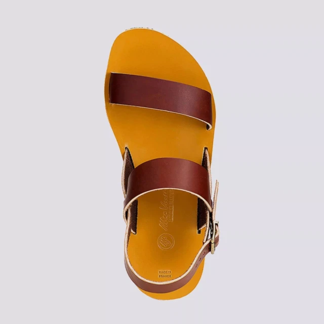 MAX VINCENT - SANDALES DOUBLE BRIDE ALEX cuir tannage vegetal marron Homme