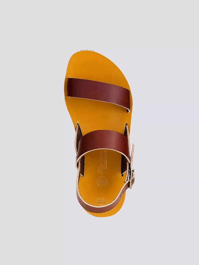 MAX VINCENT - SANDALES DOUBLE BRIDE ALEX cuir tannage vegetal marron Homme