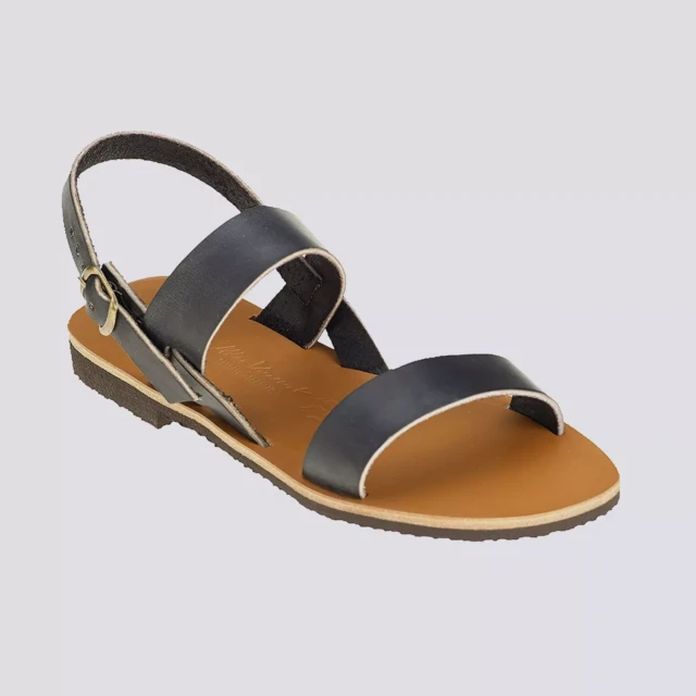 MAX VINCENT - SANDALES DOUBLE BRIDE ALEXIA cuir tannage vegetal noir Femme