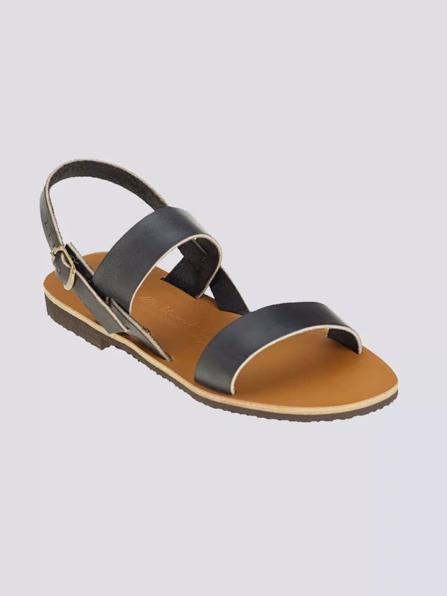 MAX VINCENT - SANDALES DOUBLE BRIDE ALEXIA cuir tannage vegetal noir Femme