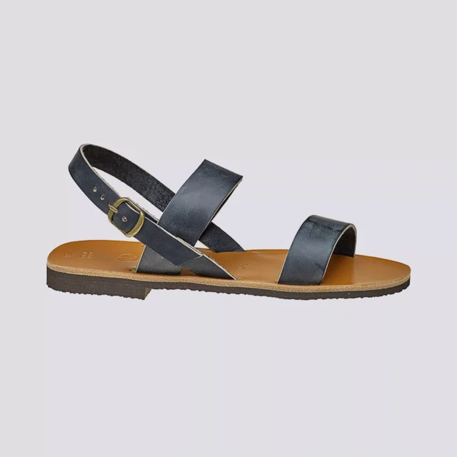 MAX VINCENT - SANDALES DOUBLE BRIDE ALEXIA cuir tannage vegetal noir Femme