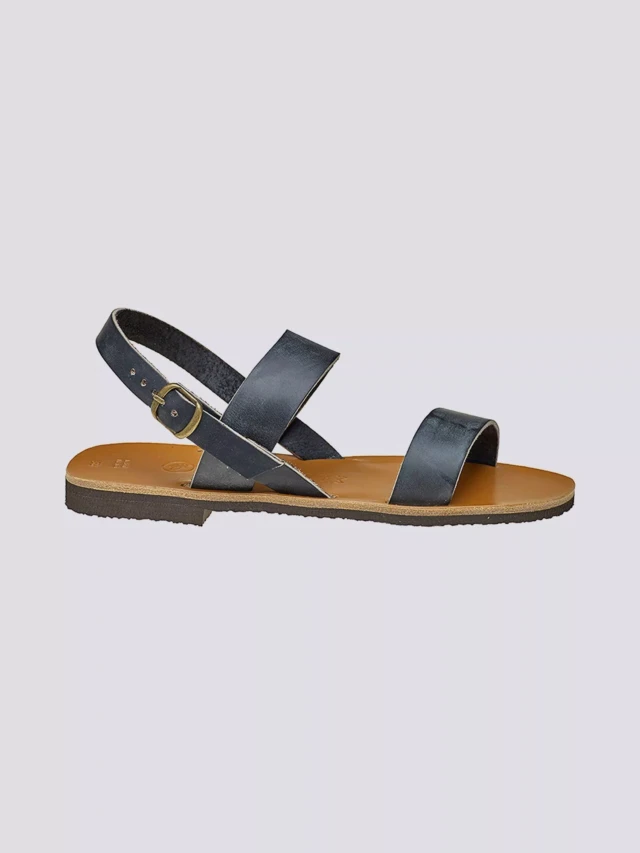 MAX VINCENT - SANDALES DOUBLE BRIDE ALEXIA cuir tannage vegetal noir Femme