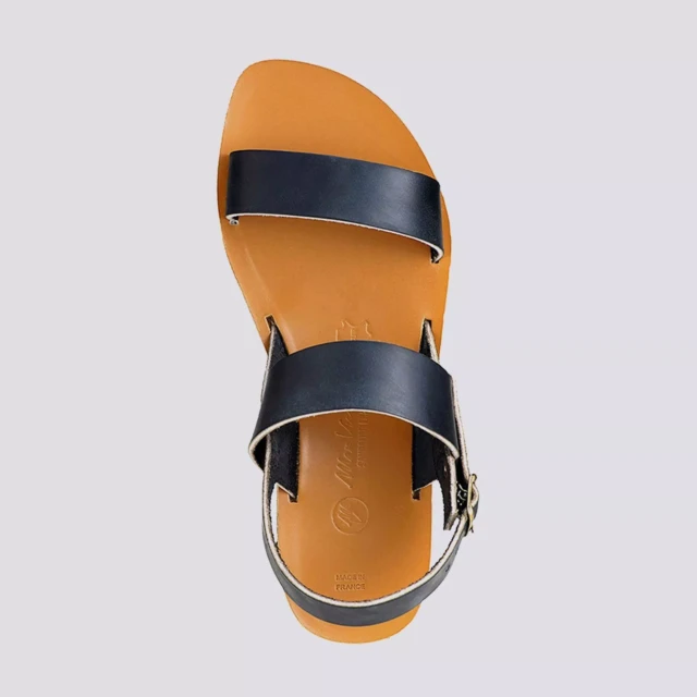 MAX VINCENT - SANDALES DOUBLE BRIDE ALEXIA cuir tannage vegetal noir Femme