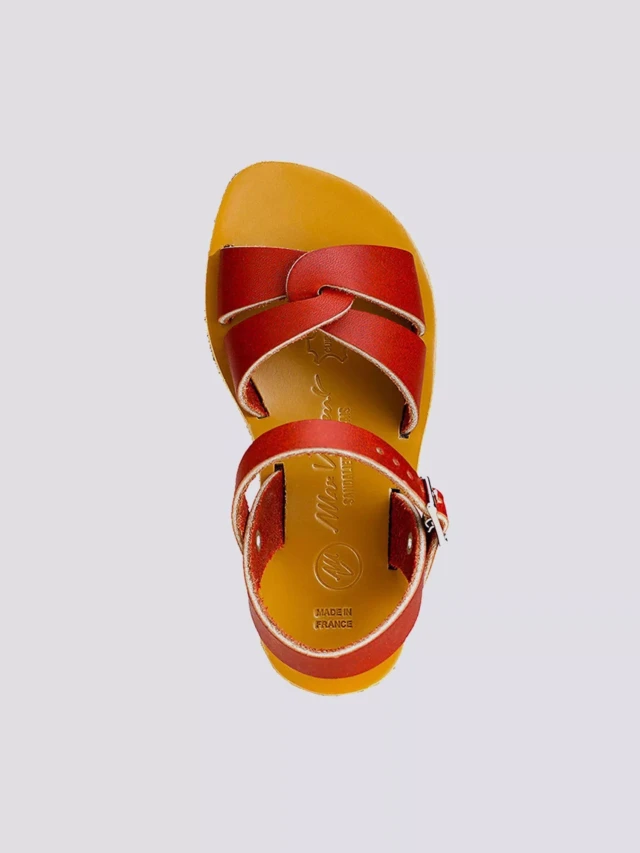 MAX VINCENT - SANDALE ROUGE ENFANT ANNA cuir tannage vegetal
