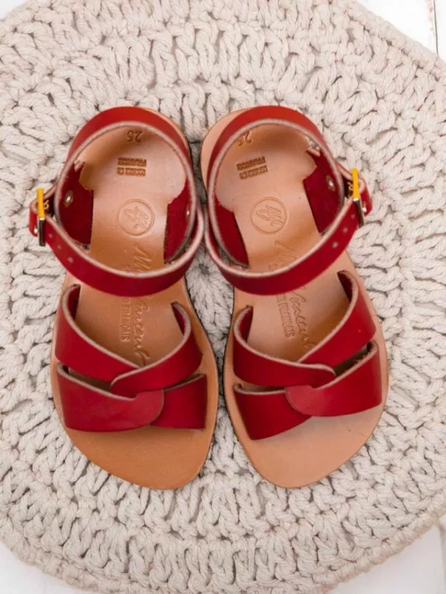 Max Vincent - Sandale rouge enfant anna cuir tannage vegetal