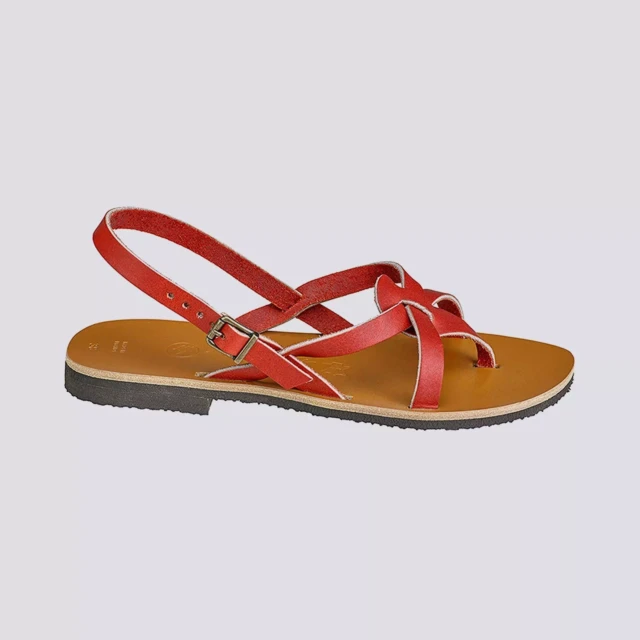 MAX VINCENT - SANDALES BRIDES CROISEES BAHIA cuir tannage vegetal rouge Femme