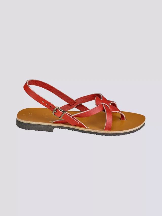 MAX VINCENT - SANDALES BRIDES CROISEES BAHIA cuir tannage vegetal rouge Femme