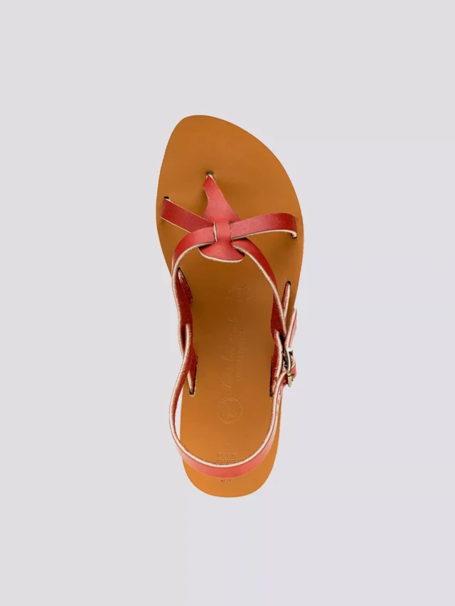 MAX VINCENT - SANDALES BRIDES CROISEES BAHIA cuir tannage vegetal rouge Femme