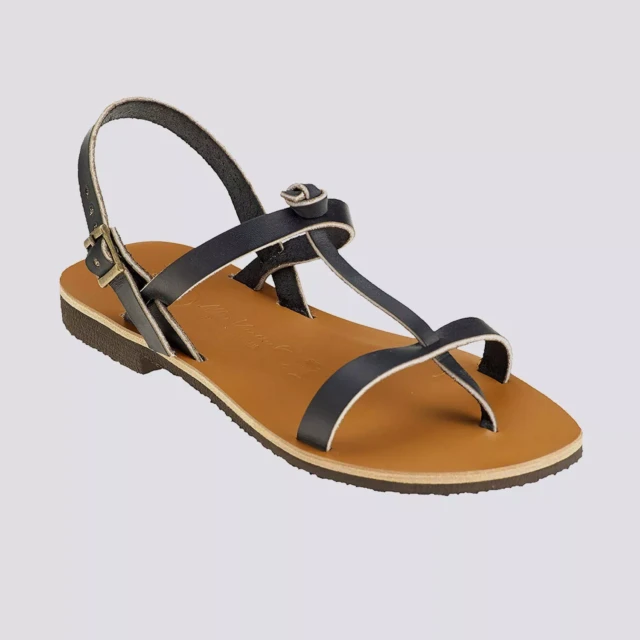 MAX VINCENT - SANDALES DOUBLE BRIDE BANDOL cuir tannage vegetal noir Femme