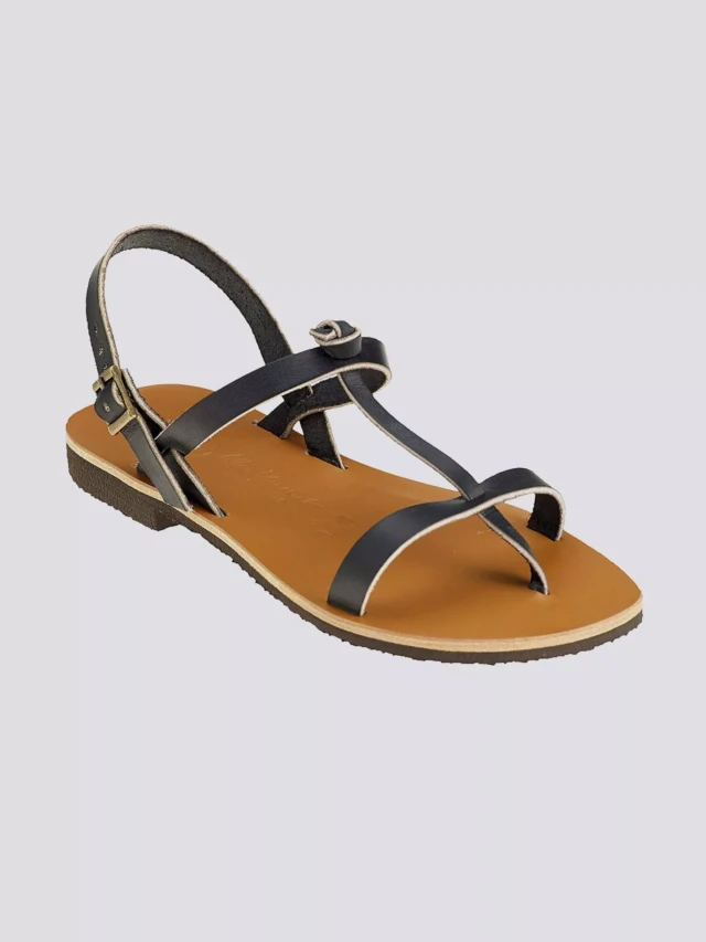 MAX VINCENT - SANDALES DOUBLE BRIDE BANDOL cuir tannage vegetal noir Femme