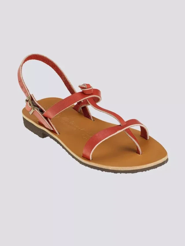 Max Vincent - Sandales double bride bandol cuir tannage vegetal rouge femme