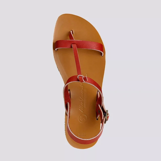 MAX VINCENT - SANDALES DOUBLE BRIDE BANDOL cuir tannage vegetal rouge Femme