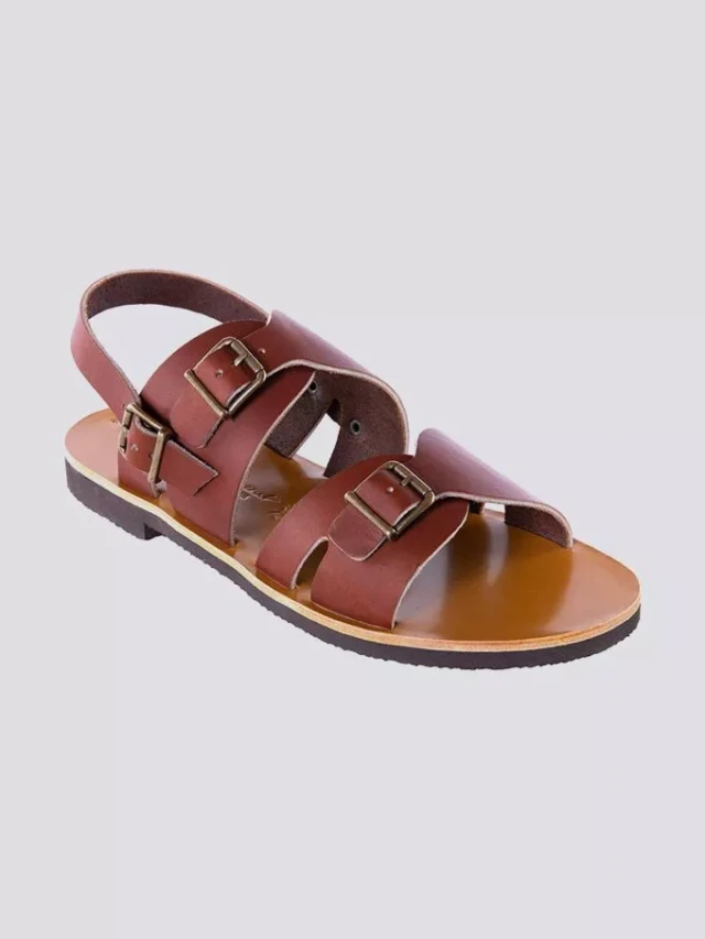 Max Vincent - Sandales double bride baroud cuir tannage vegetal marron homme