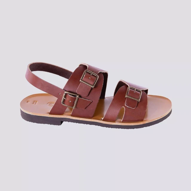 MAX VINCENT - SANDALES DOUBLE BRIDE BAROUD cuir tannage vegetal marron Homme